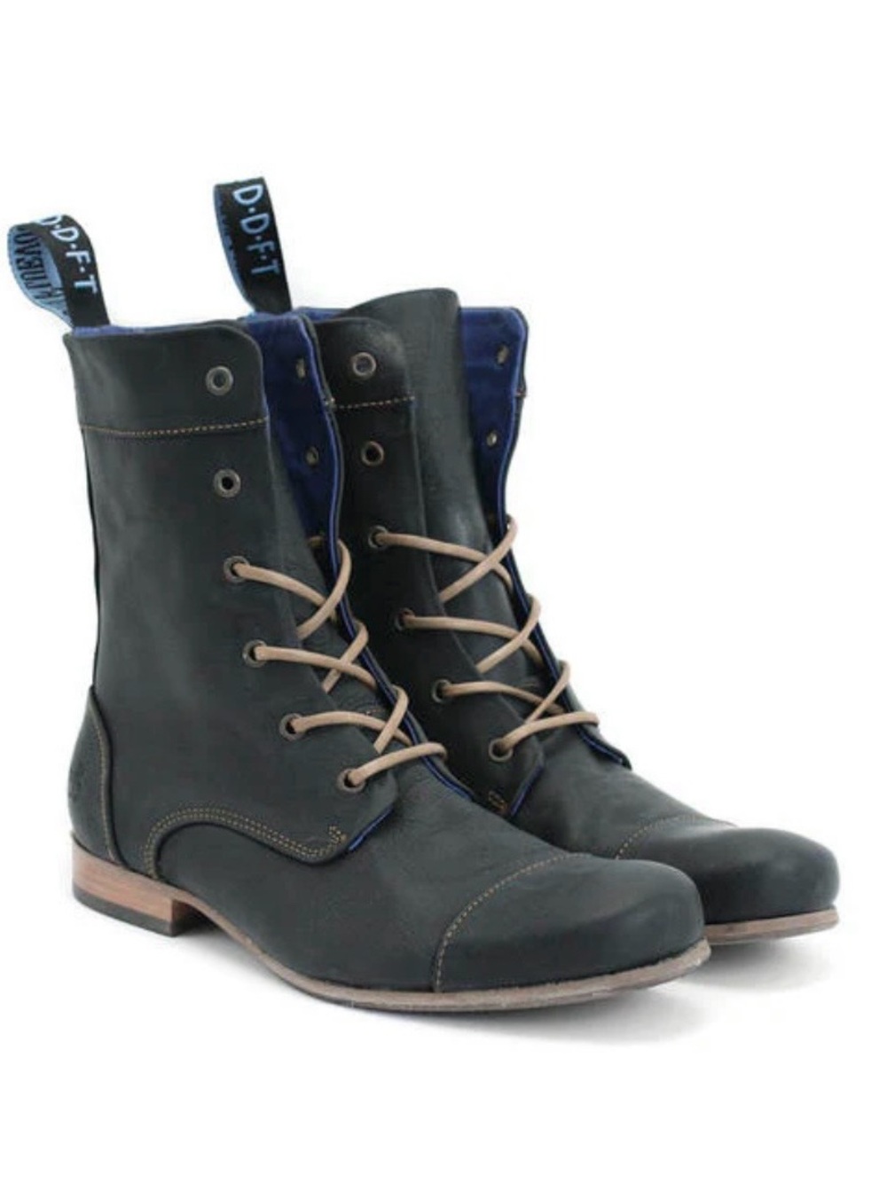 JOHN FLUEVOG Radio BBC Blue and Black Leather lace-up BOOTS - Picture 3 of 10